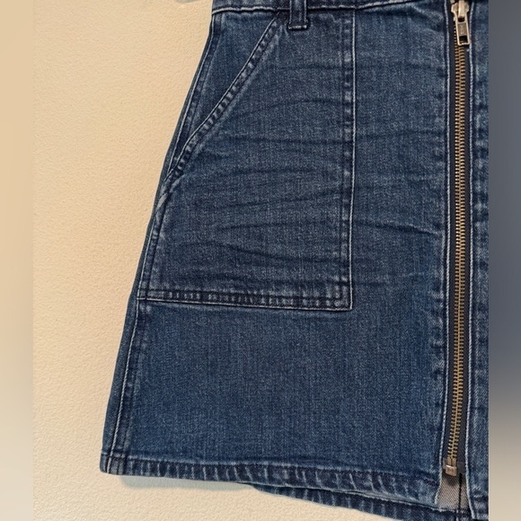 Madewell Utility Denim Zipper Front 70s Hippie Mini Blue Jean Skirt Size 26 - Picture 5 of 12